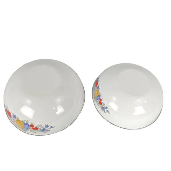 Set 2 Vtg White Metal Enamelware Fruit Serving Mixing Nesting Bowls Kobe Japan? - Picture 8 of 8